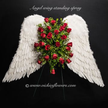 Angel Wing Flower Arrangement, Angel Wings Flower Arrangement, Gravestone Flowers, Angel Wings Flower, Headstone Flowers, Making Bows For Wreaths, Cross Wreath Diy, Headstones Decorations, Standing Spray