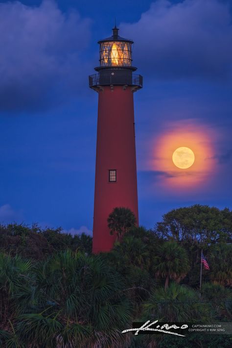 Beta Projects, Jupiter Lighthouse, Lighthouse Photography, Full Moon Rising, Lighthouses Photography, Big Moon, Lighthouse Photos, Lighthouse Pictures, Lighthouse Art