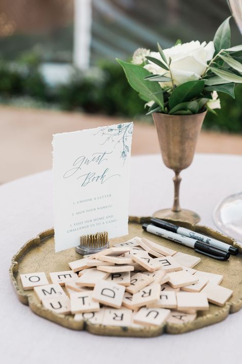 Vintage Wedding Ideas: Unique and Playful Scrabble Guest Book Scrabble Wedding, Creative Wedding Guest Books, Wedding Ideas Unique, Vintage Wedding Ideas, Guest Book Ideas, Wedding Guest Book Unique, Unique Guest Book, Coastal California, California Coastal