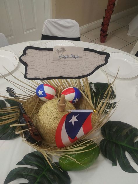 Puerto Rican theme centerpiece Puerto Rico Theme Centerpieces, Puerto Rican Themed Centerpieces, Puerto Rican Centerpieces, Puerto Rico Party Decorations, Puerto Rico Centerpieces, Puerto Rico Themed Birthday Party, Puerto Rican Theme Party Ideas, Puerto Rican Birthday Party Theme, Puerto Rican Party Theme