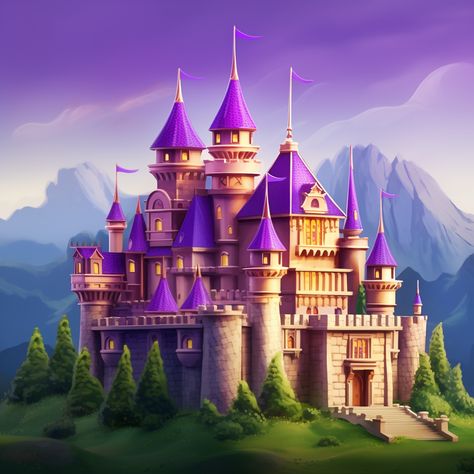 Purple Castle, Painting Purple, Purple Top, 5d Diamond Painting, Fantasy Landscape, Diamond Art, Diamond Painting, Castle, Disney