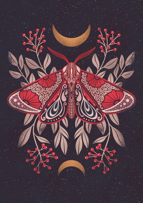 Moth Drawing, Black Background, Moth, Witch, Moon, Tumblr, Flowers, Red, White