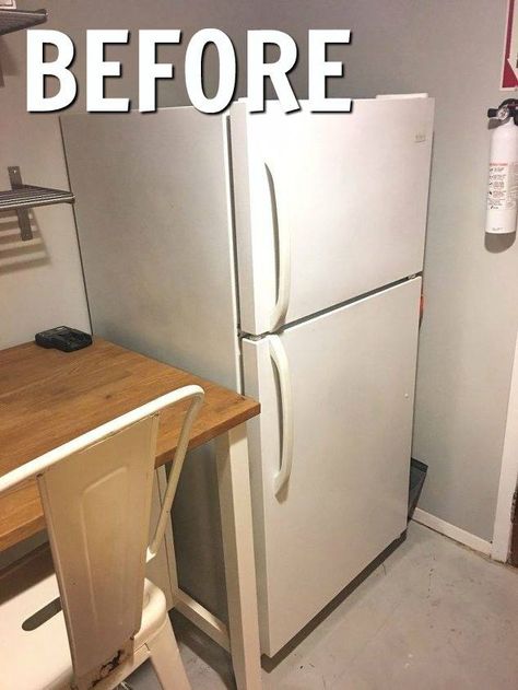 Amazing! This stunning makeover cost next to nothing to make! Fridge Makeover, White Refrigerator, White Fridges, Grey Ceiling, White Appliances, Dollar Store Organizing, Home Made Soap, Handmade Home Decor, Concrete Floors