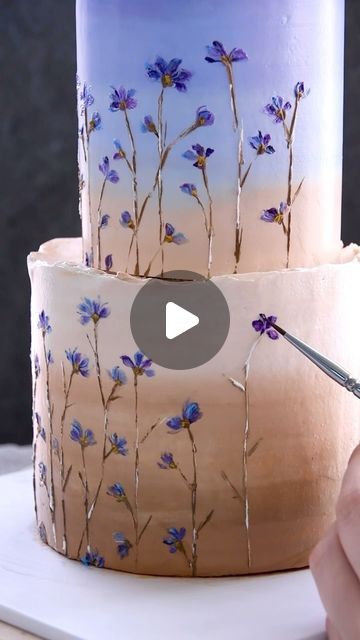 Easy Cakes To Decorate, How To Paint Buttercream Cake, Spatula Painted Cakes Buttercream, Buttercream Stencil Cake, Painted Cakes Buttercream, Painted Buttercream Cake, Flower Birthday Cake, Spatula Painted Cake Flowers, Pallet Knife Buttercream Flowers