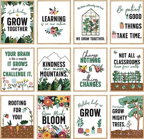 Carson Dellosa Grow Together 12 Posters Motivational Mini Posters for Classroom Set, Inspirational Greenery Classroom Posters for Bulletin Board, Homeschool, Classroom Décor, and Office Décor Blooming Classroom Theme, Floral Classroom Theme Decor, Come Grow With Us Theme, Greenery Classroom Theme, Garden Sayings And Quotes, Floral Classroom Theme, Garden Classroom Theme, Plant Sayings, Floral Classroom