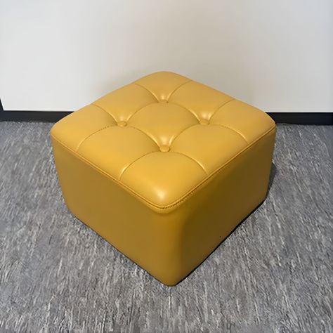 Mid-Century Modern Pouf Ottoman Genuine Leather Solid Color Tufted Square Ottoman - 1 Piece Yellow Yellow Ottoman, Modern Pouf, Kids Armoire, Carpet Squares, Kids Nightstand, Kids Dressers, Square Ottoman, Kids Bookcase, Semi Flush Lighting