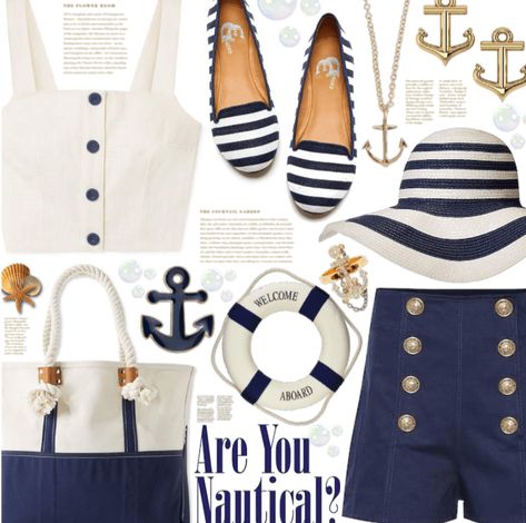 Nautica Outfit Women, Nautical Womens Outfits, Nautical Themed Party Outfit Women, Nautical Looks For Women, Sailor Inspired Outfit For Women, Love Boat Theme Party Outfit, Yacht Rock Outfit, Nautical Themed Party Outfit, Nautical Dress Outfit