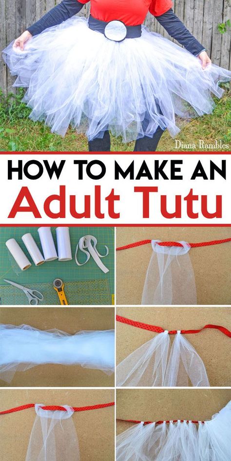 How to Make an Adult Tutu Tutorial - Want a tutu for a Halloween costume or party? Follow this easy Adult Tutu tutorial to make an inexpensive addition to your wardrobe. #tutu #DIY Diy Tutu Adult, Tutu Diy, Costumes Faciles, Diy Fantasia, Diy Tulle Skirt, Diy Tutu Skirt, Meme Costume, Snowman Costume, Theme Carnaval