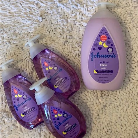 Brand New! 3 Bedtime Bath (13.6 Fl. Oz) And 1 Bedtime Lotion (27.1 Fl. Oz) How To Apply Perfume, Watermelon Candle, Purple Soap, Johnsons Baby, Aesthetic Skincare, Bath And Body Works Perfume, Shower Skin Care, Nails Colors, Baby Lotion