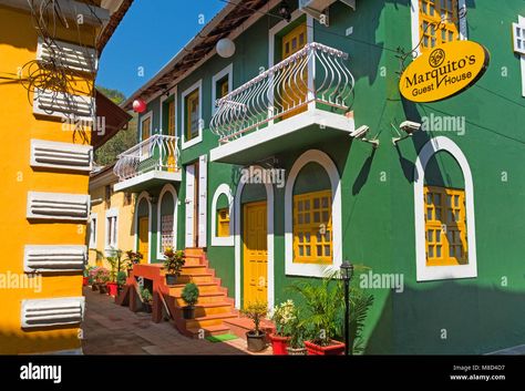 Download this stock image: Colourful building Fontainhas Panjim Goa India - M8D4D7 from Alamy's library of millions of high resolution stock photos, illustrations and vectors. Goa Illustration, Goa Images, Fontainhas Goa, Thesis Architecture, Goa Panjim, Panjim Goa, Environment Study, Portuguese Architecture, Goa Travel