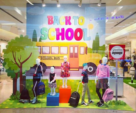 My window design for Saks Fifth Avenue Bahrain Back to school 2019. School Window Display, Back To School Window Display, Boutique Window Displays, Back To School Displays, Boutique Window, School Displays, Clothing Displays, Back To School Kids, Window Graphics