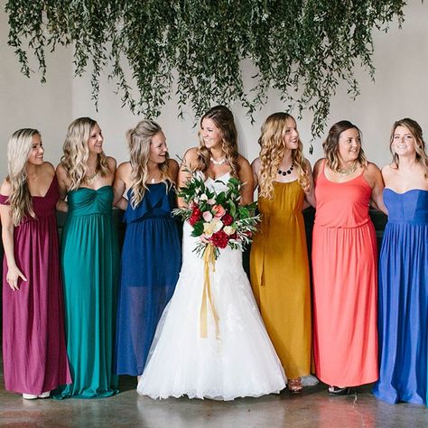 #multicolorwedding Classy Bridesmaid Dresses, Bridal Party Groomsmen, Bridal Parties Colors, Dresses Dinner, Wedding Parties Colors, Stunning Wedding Venues, Dress Pictures, Bridesmaid Inspiration, Mismatched Bridesmaids