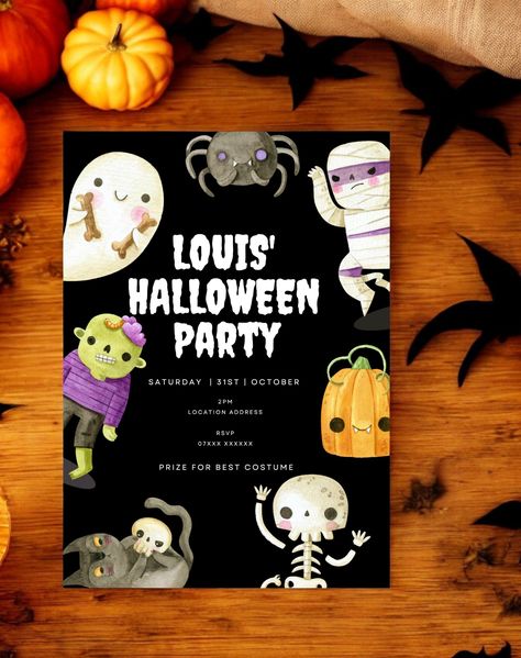 Editable Kids Halloween Invitation Template for Canva, Digital Party Invite, Fun & Spooky Design, Instant Download Halloween Party Invitations For Kids, Halloween Poster Design, Halloween Invitations Kids, Kids Halloween Party Invitations, Birthday Party Template, Kids Invitation, Aesthetic Kids, Elopement Invitation, Playful Aesthetic