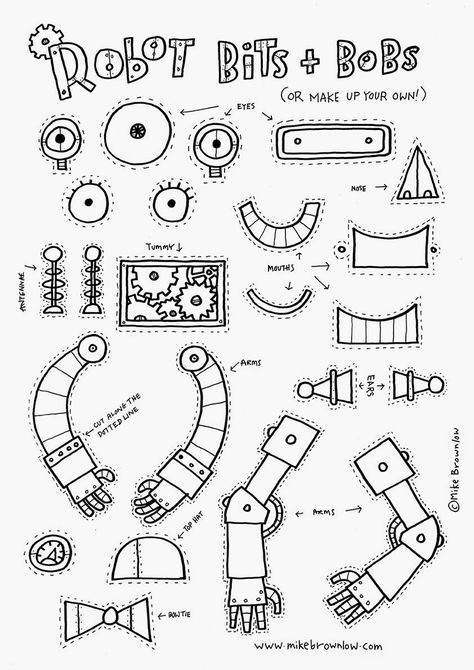 How to Draw Robots | Words & Pictures - Online Magazine of SCBWI British Isles How To Draw Robots, Draw Leaves, Classe D'art, Art Handouts, Robot Theme, The Wild Robot, Robot Party, 2nd Grade Art, 3rd Grade Art