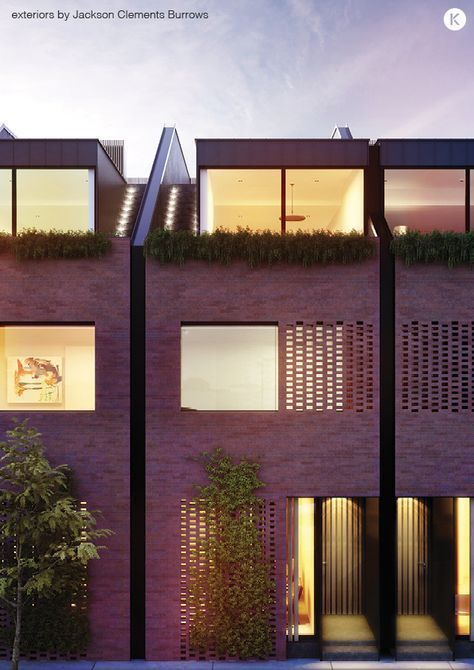 Townhome Architecture | Modern Brick Townhouses Modern Brick House, Roof Terraces, Urban Sprawl, Luxury Townhouse, Modern Townhouse, Brick Cladding, Micro Apartment, Brick Arch, Park Street