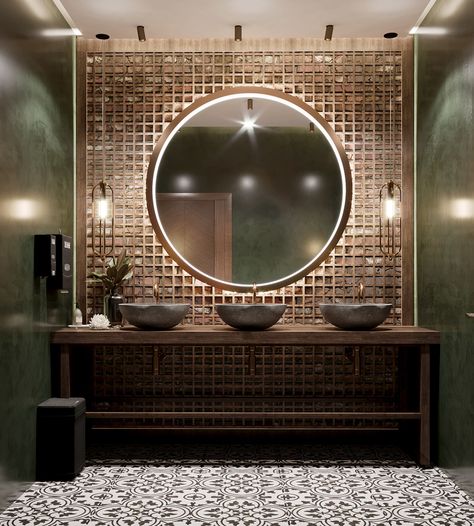 Restaurant Toilet Design Modern, Restaurant Washroom Design, Bath Mirror Ideas, Arabian Restaurant, Restaurant Restroom, Restaurant Bathrooms, Restaurant Toilet, Lounge Bathroom, Commercial Bathrooms