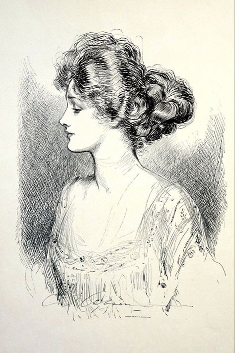 Hair History, Harrison Fisher, Charles Dana Gibson, Decoupage Images, Irene Adler, Dana Gibson, Portfolio Print, Victorian Illustration, Rennaissance Art