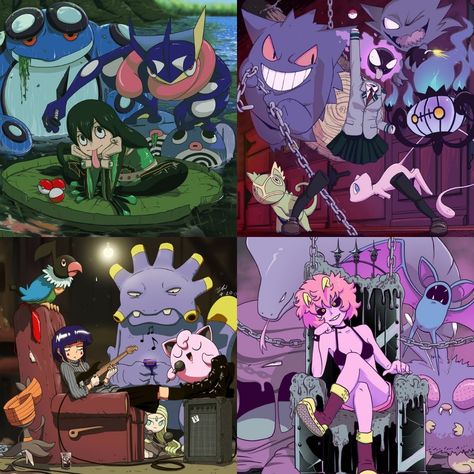 Mha Pokemon Au, My Hero Academia Pokemon, Emo Anime Characters, Mha Pokemon, Pokemon Gym Leaders, Bnha Memes, Emo Anime, Pokemon Crossover, Pokemon Gym