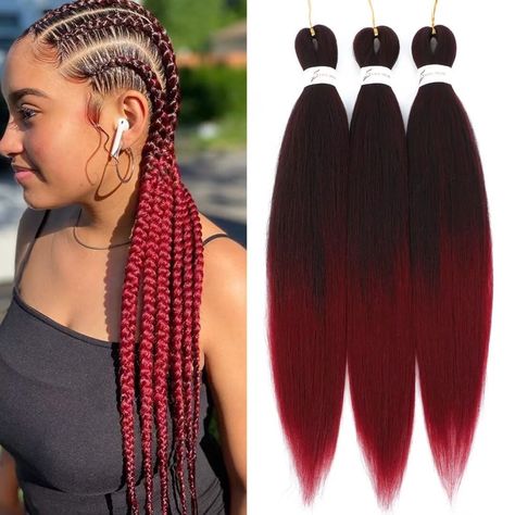 PRICES MAY VARY. Hair Material: Pre-Stretched Braiding Hair Is Made Of High-Quality,Low-Temperature,Flame-Retardant Synthetic Fiber. Yaki Texture Is Very Soft And Natural-Looking. Comfortable To Wear For A Long Time. Product Specifications: Color:#1b/900 Ombre Burgundy Color. Size:20inch. Weight:About 80g/pack. Package:3 Packs（about total 260g）,Needles:1 Crochet Needle. Braiding Advantages:Long Lasting Freshness Without Skin Irritation,Very Light,Itch Free,No Tangle,No Shedding,No Chemical Smell Burgundy Braiding Hair, Needle Braiding, Senegalese Twist Crochet Hair, Ombre Braiding Hair, Braiding Hair Colors, Twists Braids, Ombre Burgundy, Crochet Needle, Hair Color Chart