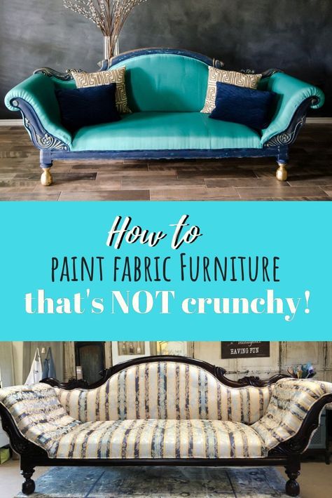 If You Think Painting Fabric Furniture is easy, you are RIGHT! I painted this sofa and it's NOT crunchy! #dododsondesigns #paintingfabricfurniture #fabricpaint #paintedfurniture #furnituremakeover #vintagesofa #paintedsofa #diyproject #sofa #upcycledfurniture #thriftfinds Paint Fabric Furniture, How To Paint Fabric, Painting Upholstered Furniture, Painting Fabric Furniture, Painted Sofa, Paint Upholstery, Painting Fabric, Paint Fabric, Fabric Furniture