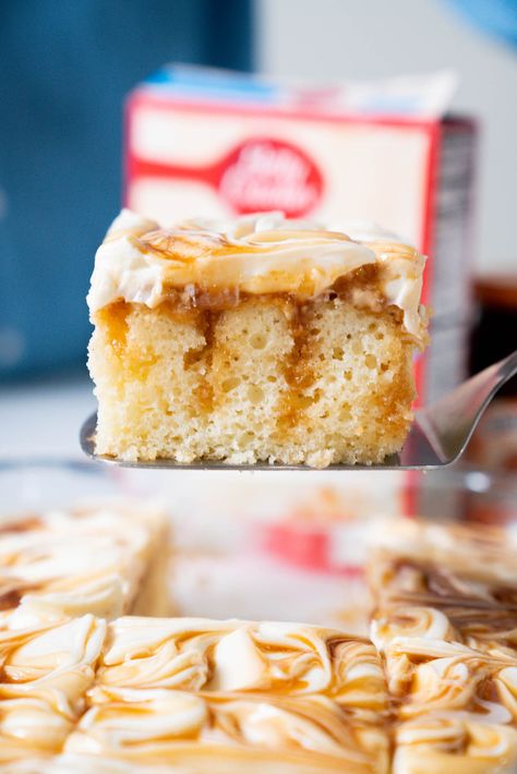 Caramel Poke Cake | 12 Tomatoes Carmel Poke Cakes, Poke Hole Cake, Twelve Tomatoes, Family Reunion Cakes, Caramel Poke Cake, Apple Poke Cake, Carmel Cake, Boxed Cake Mixes Recipes, Caramel Desserts