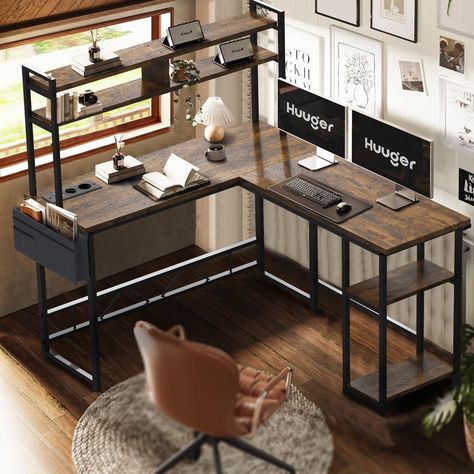 The Versatile and Functional L-Shaped Desk: A Must-Have for Your Home Office – redboth.com Desk With Bookshelves, Donut Candles, Computer Desk With Hutch, Shaped Desk, Desk Size, Arizona House, Corner Space, Adjustable Chairs, Bookshelf Desk