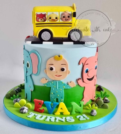 Coco Melon Bus Cake, Birthday Cake For 2 Year Boy, Wheels On The Bus Cake Cocomelon, Cocomelon Bus Cake, Cocomelon Cake For 1st Birthday, Cocomelon 2nd Birthday Cake, Cocomelon 2 Tier Cake Design, Wheels On The Bus Cake, Album Cake