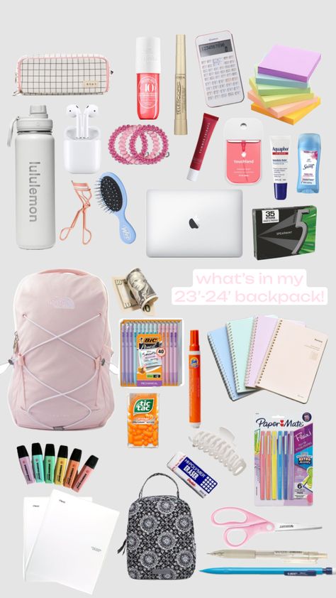 #backpack #backtoschool #school #shopping #preppy #fff #f4f #northfacebackpack #verabradley #lunchbox #backpack #pencilpouch #pencilcase #inspo Shopping Preppy, Middle School Backpack, Middle School Essentials, School Emergency Kit, School Backpack Essentials, Preppy School Supplies, Backpack Ideas, Pretty School Supplies, Preppy Backpack