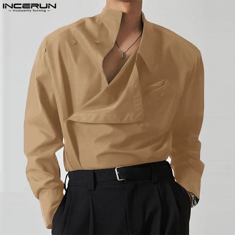 SPECIFICATIONSBrand Name: INCERUNMaterial: POLYESTERShirts Type: Casual ShirtsApplicable Scene: CASUALStyle: CasualOrigin: Mainland ChinaCN: GuangdongSleeve Length(cm): FullApplicable Season: Spring and SummerGender: MENItem Type: SHIRTSPlace Of Origin: China (mainland)Collar: standClosure Type: Single BreastedSleeve Style: regularModel Number: Men's Slanted Placket Solid Long Sleeved ShirtsFabric Type: BroadclothPattern Type: SolidColor: Black,White,KhakiSize: S,M,L,XL,2XL,3XL,4XL,5XL,Plus SizeChoice: yessemi_Choice: yes Size:S,M,L,XL,2XL,3XL,4XL,5XLFabric Material:100%PolyesterColor:Black,White,KhakiSuitable Type:FitStyle:BasicsOccasion:LeisurePattern:Solid colorThickness:ModerationProduct Description:Men's solid color long sleeve tops.Label: YesPackage Included:1 * Tops Please note:Than Men Shirt Style Casual, Designer Shirts For Men, Clothing Details, Color Khaki, Blouse Styles, New Man, Mens Fashion Casual, Fashion Casual, Korean Fashion