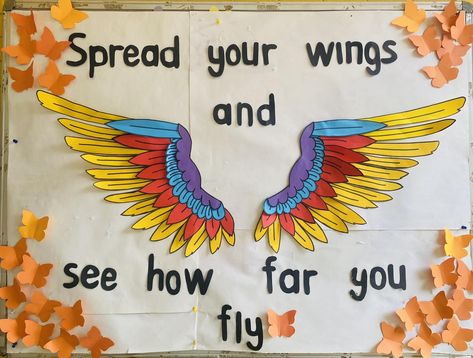 Corridor Decorations For School, Notice Board Ideas For School, School Orientation Ideas, Orientation Board Ideas, Bulliten Boards Ideas Preschool, Spread Your Wings Quote, School Wall Decoration Ideas With Paper, Display Board Ideas For School, School Display Board Ideas