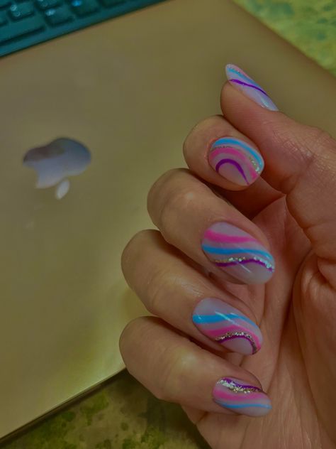 Nails Pink Blue, Summer Nails Pink, July Nails, Nails Pink, Rainbow Nails, Sparkly Nails, Pretty Nails, Summer Nails, Hair And Nails