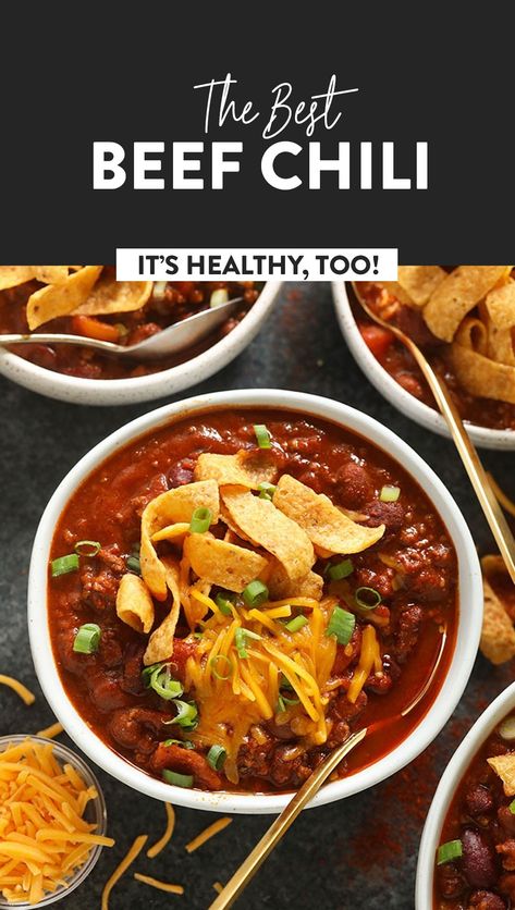 The best chili recipe you'll ever eat is right here! Our beef chili is made with ground beef, beans, diced tomatoes, and a homemade chili seasoning. Chili Recipe With Beans And Beef, Best Beef Chili, Ground Beef Beans, The Best Chili Recipe, Homemade Chili Seasoning, Classic Chili Recipe, Homemade Chili Recipe, The Best Chili, Ground Beef Chili