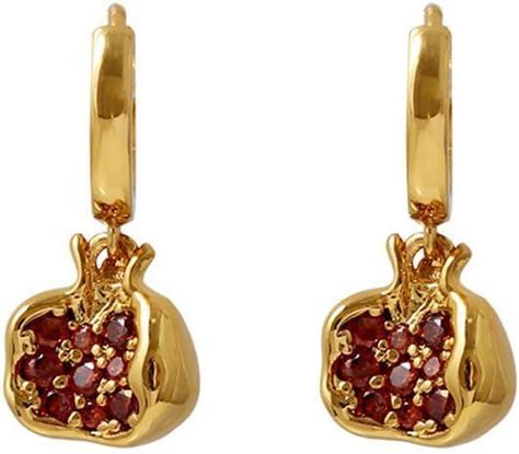 Premium Cubic Zirconia Inlay Red Pomegranate Pendant 18k Gold Plated Stainless Steel Hoop Earrings for Women Pomegranate Pendant, Pomegranate Earrings, Pomegranate Jewelry, Chunky Hoop Earrings, Red Pomegranate, Fruit Earrings, Cubic Zirconia Earrings, Girls Earrings, Gold Plated Earrings