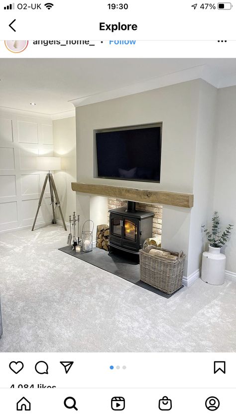 Living Room Spotlights, Alcove Ideas Living Room, Log Burner Living Room, Living Room Panelling, Feature Wall Living Room, Cream Living Rooms, Living Tv, Living Room Renovation, Living Room Styles