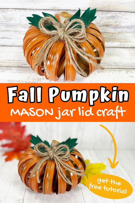 Make this adorable pumpkin using mason jar canning lid rings to display with your fall decor this year. fall decor craft. pumpkin decor craft. thanksgiving decor craft. pumpkin craft for kids. Mason Ring Pumpkin, Canning Jar Ring Pumpkin, Canning Ring Crafts, Mason Jar Ring Pumpkin, Pumpkin Diy Crafts, Canning Lid Pumpkin, Canning Ring Pumpkin, Pumpkin Craft For Kids, Thanksgiving Mason Jar