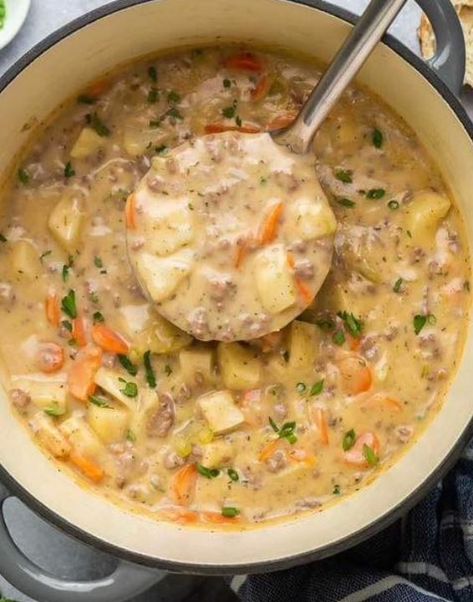 Cheeseburger Soup Crockpot, Soup With Ground Beef, Cheeseburger Soup, Ground Beef Recipes Easy, Beef Soup, Easy Soups, Easy Soup Recipes, Ground Turkey, Soup And Salad