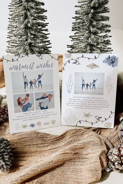 Coastal Christmas Cards, Beach Christmas Card, Minimalist Family, Tropical Christmas, Family Cards, Beach Christmas, Coastal Christmas, Edit Text, Coastal Beaches