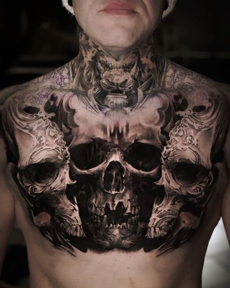 Skull Throat Tattoo, Soldier Man, Husband Tattoo, Brian Dawkins, Leopard Tattoos, Throat Tattoo, Chest Design, Cool Chest Tattoos, Chest Tattoos