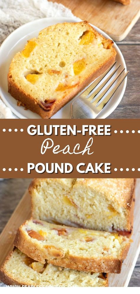 This decadent moist gluten free peach pound cake is a winner. Use fresh, frozen, or canned peaches. You can top the cake with icing, or enjoy this simple cake plain. Summer peaches make this cake amazing. Gluten Free Peach Recipes, Peach Pound Cake, Gluten Free Pound Cake, Peach Pound Cakes, Gluten Free Cake Recipe, Dessert Oreo, Pound Cake Recipe, Best Gluten Free, Peach Desserts