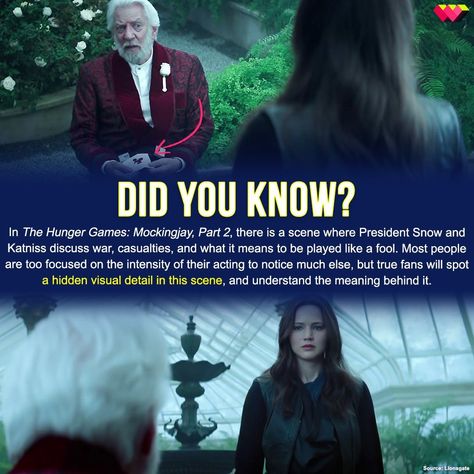 There was a time not too long ago when The Hunger Games was everywhere. These valuable small details fans found in The Hunger Games films prove there's as much passion for the franchise as ever. From the inner working of the dystopian world to fun, interesting facts you didn't know, these are the most impressive and unexpected movie details fans found in The Hunger Games! Show some love and vote up the tiny deta... #hungergames #rewatch #moviedetails #dystopia #films #fanfinds #trivia #franchise Hunger Games Color Palette, Snow Hunger Games, Tigris Hunger Games, The Hunger Games Facts, Hunger Games Fanfiction, Cinna Hunger Games, Hunger Games Map, Hunger Games Youtube, Hunger Games Facts