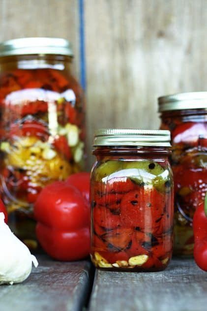 Roasted Red Peppers in Garlic Olive Oil 2 Fire Roasted Red Peppers, Olive Oil Recipes, Canning Food Preservation, Garlic Olive Oil, Garden Recipes, Roasted Peppers, Fire Roasted, Peppers Recipes, Roasted Red Peppers