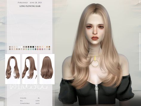 Sims 4 Wingssims Hair, Ts4 Straight Hair Cc, Sims 4 Wings Hair, S4cc Hair, Long Flowing Hair, Ts4 Hair, Mod Hair, Cc Hair, Pelo Sims