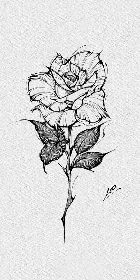 Timeless Love Tattoo, Sketchy Tattoo Design, Floral Tattoo Design Stencil, Rose Tattoo Line, Sketch Flower Tattoo, Flower Stem Tattoo, Blackwork Flower Tattoo, Blackwork Floral Tattoo, Rose Tattoo Drawing