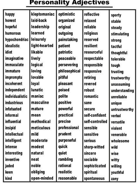 Personality adjetives Personality Adjectives, Adjective Words, Descriptive Words, Words And Phrases, Classroom Games, Words To Use, Book Writing Tips, English Writing, Writing Resources