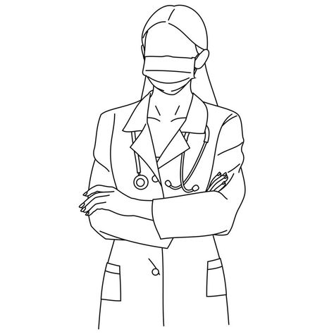 Folded Arms, Medical Nurse, Female Doctor, Line Drawing, Scrubs, Medical