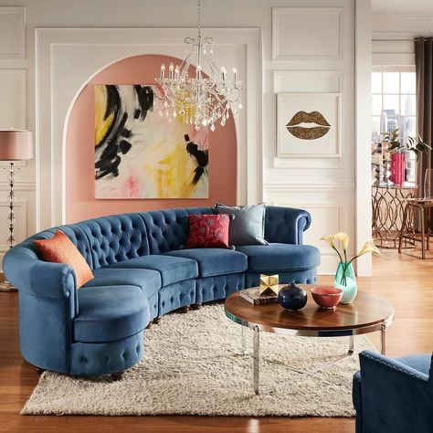 Willa Arlo Interiors Venuti 162'' Upholstered Sofa & Reviews | Wayfair Curved Chesterfield Sofa, Velvet Chesterfield Sofa, Latest Sofa Designs, Living Room Sofa Design, Rolled Arm Sofa, Beautiful Sofas, Read A Book, Curved Sofa, Chesterfield Sofa