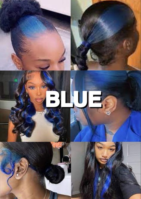 Royal Blue Skunk Stripe Hair, Hair Dye Ideas Black Women Blue, Natural Blue Hair Black Women, Blue Picaboo Hair, Light Blue Skunk Stripe Hair, Blue Skunk Stripe Hair Curly, Black And Blue Hair Black Women, Blue Peekaboo Hair Black Women, Skunk Streak Hair Black Women