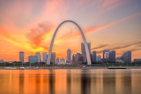 St. Louis, Missouri, USA Skyline by SeanPavonePhoto. St. Louis, Missouri, USA downtown cityscape with the arch and courthouse at dusk.#USA, #Skyline, #Missouri, #St Usa Skyline, St Louis Skyline, Usa Bucket List, American States, Havasu Falls, Twilight Photos, Gateway Arch, Brochure Layout, States In America