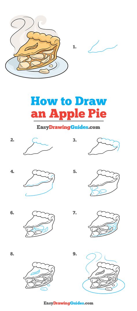 How to Draw an Apple Pie Step by Step Tutorial Image How To Draw A Cookie Step By Step, Apple Pie Drawing Easy, Step By Step Food Drawings, How To Draw A Pie, Pie Drawing Easy, Apple Pie Drawing, Pie Doodle, Apple Pie Art, Blackboard Art Ideas