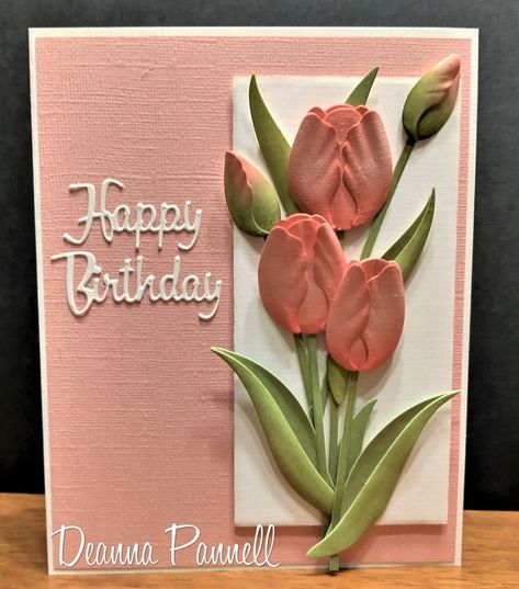 Tulip Cards Handmade, Tulip Card, Tulips Card, Card Flowers, Altenew Cards, Surrey Bc, Birthday Sentiments, Birthday Scrapbook, Spellbinders Cards